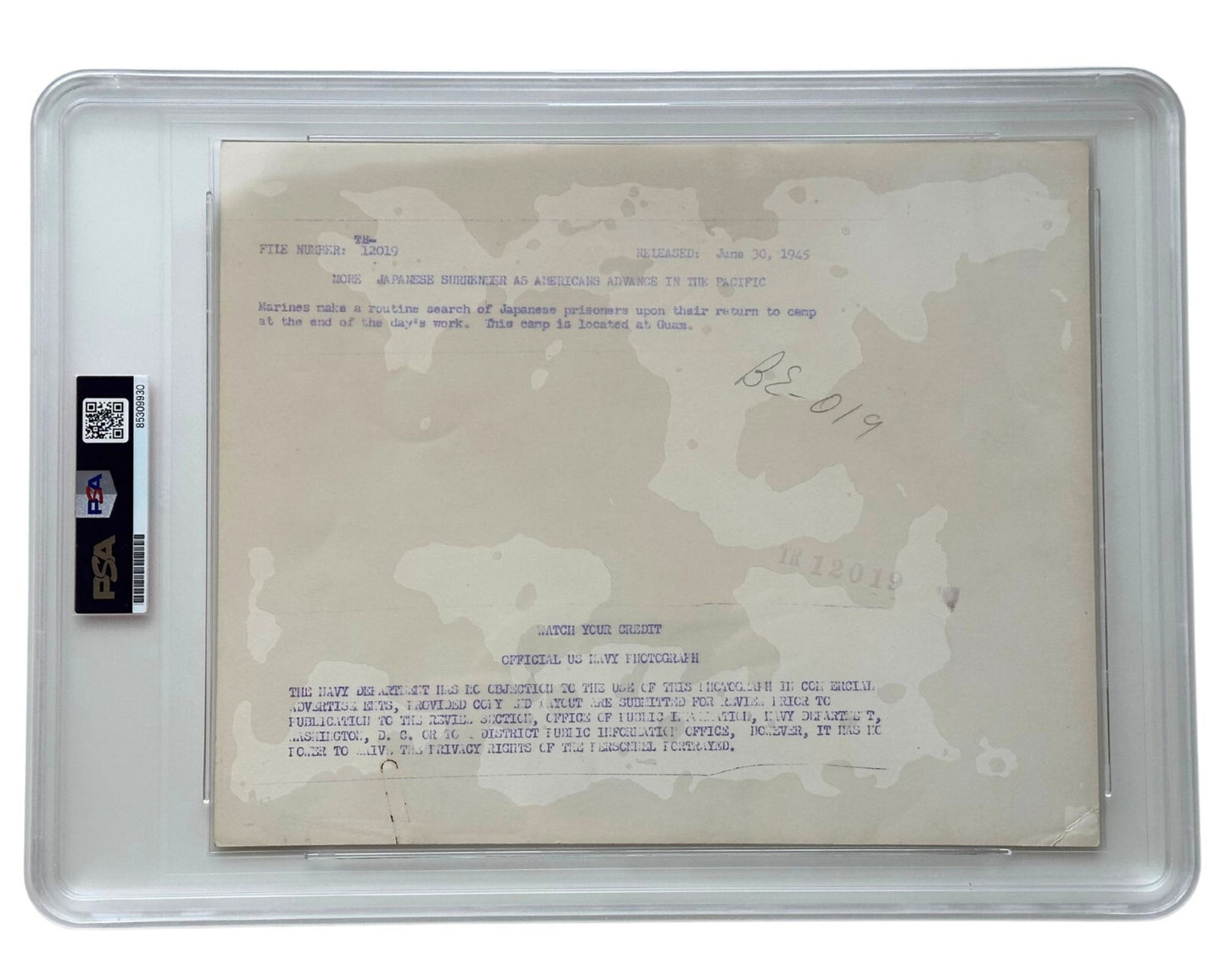 WWII: Japanese POW's Surrender to US on Guam PSA Type 1 Iconic Photograph