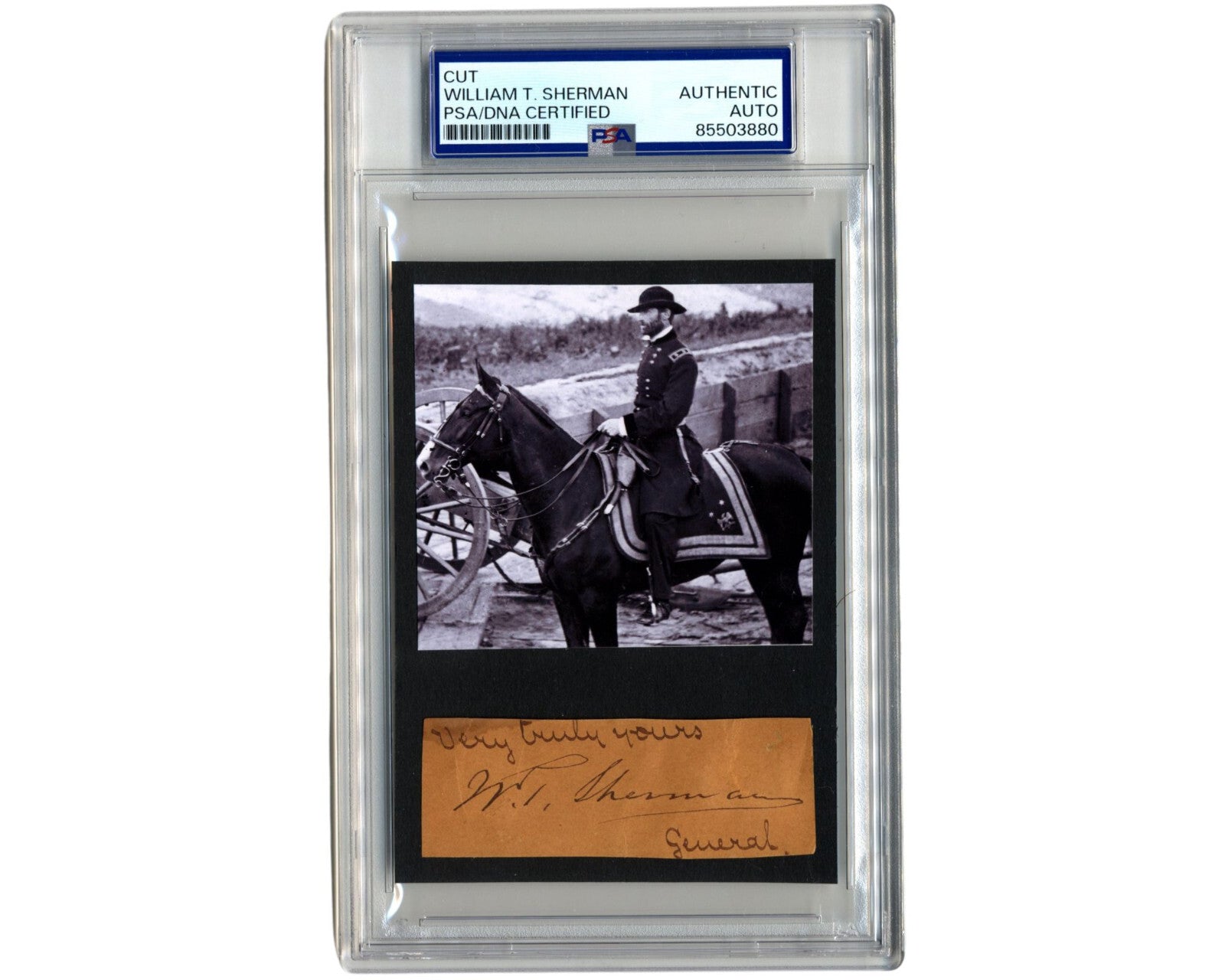 General W.T. SHERMAN Signed Display PSA Auto - Union Civil War Hero on Horse!