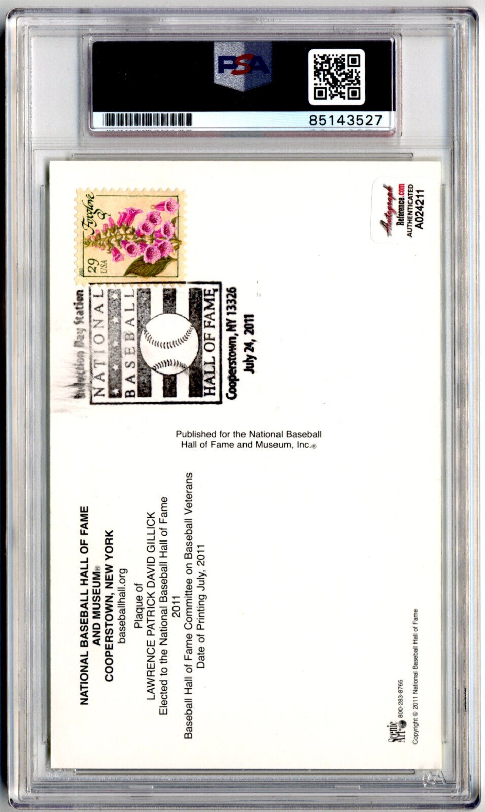 Pat Gillick Signed HOF Post Card PSA Auto
