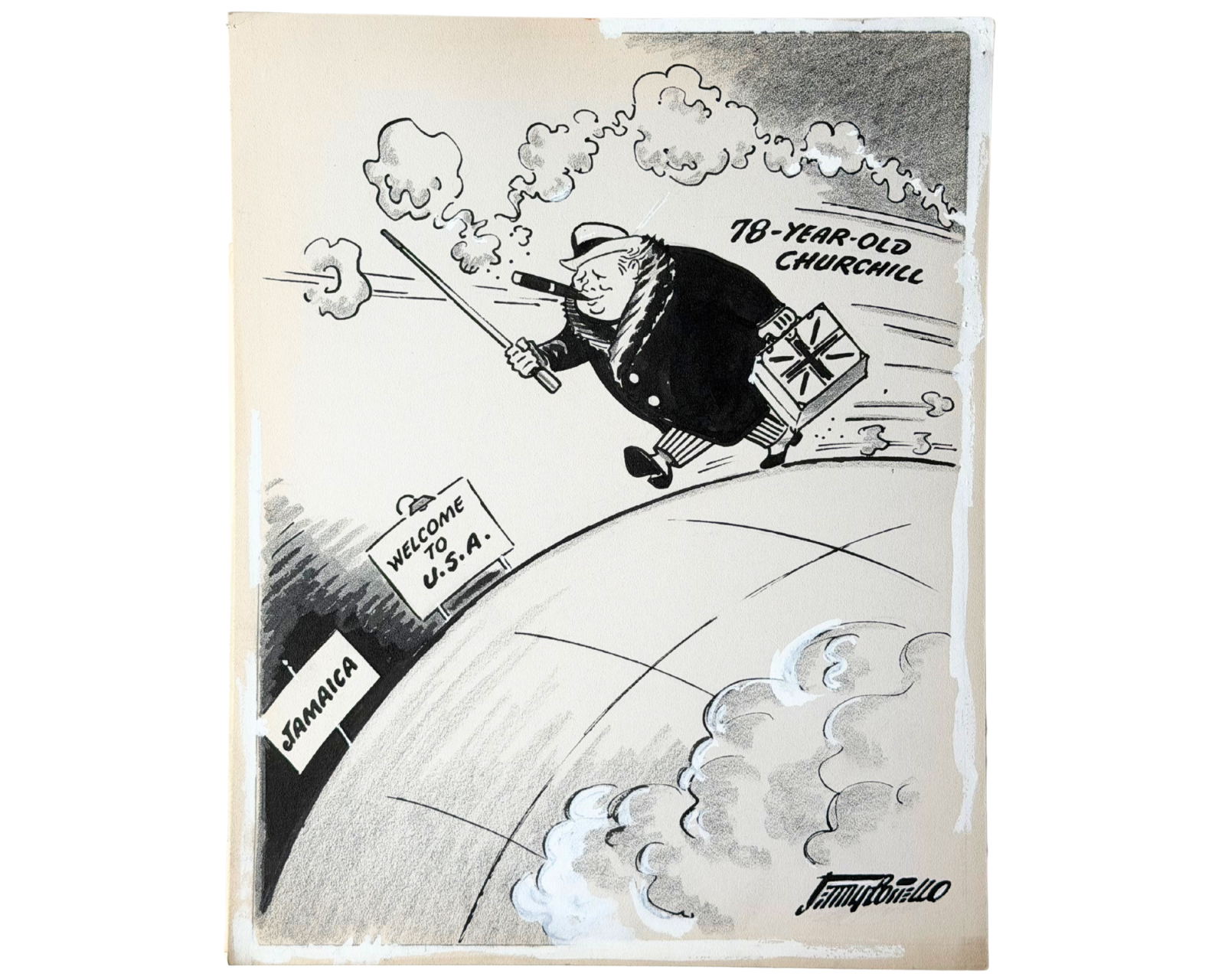 Disney Artist Jerry Costello Winston Churchill Original Political Drawing