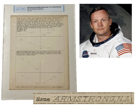 Neil Armstrong Signed Geometry Quiz from Purdue! W/ Hand Drawn Calculations! CAG