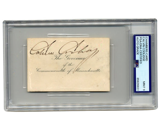 Calvin Coolidge Signed Vice President Chambers Card PSA Mint 9 Auto Rare Format!