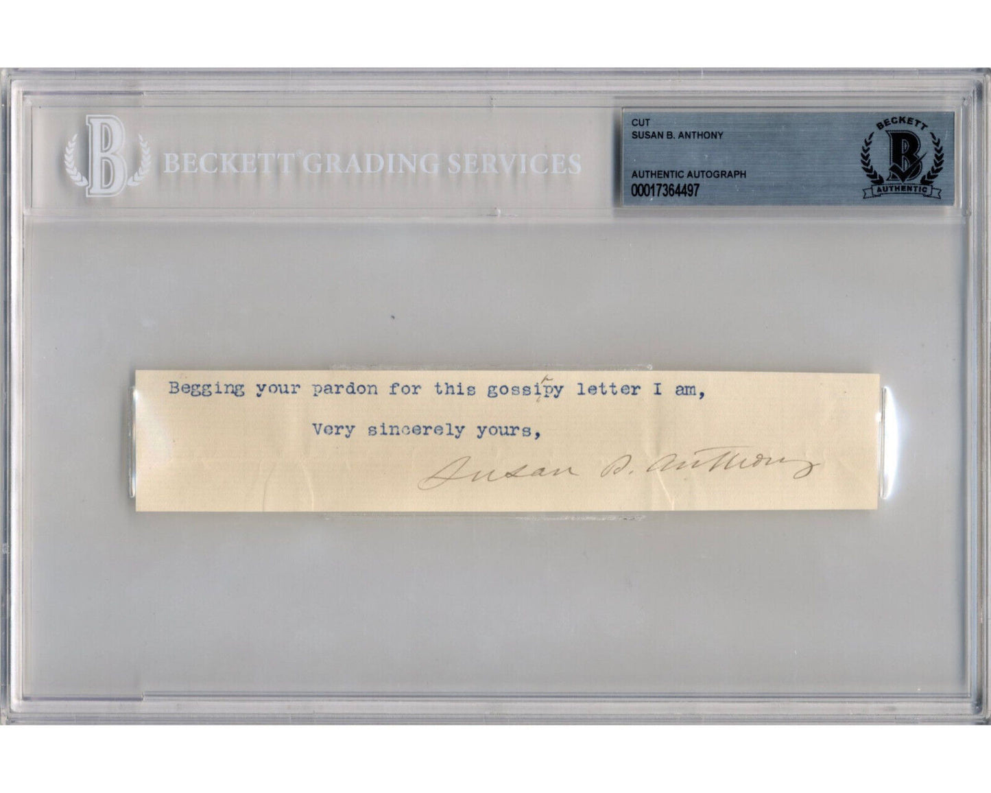 Women's Rights Pioneer Susan B. Anthony Signed Cut on "Gossipy Letter" BAS Auto