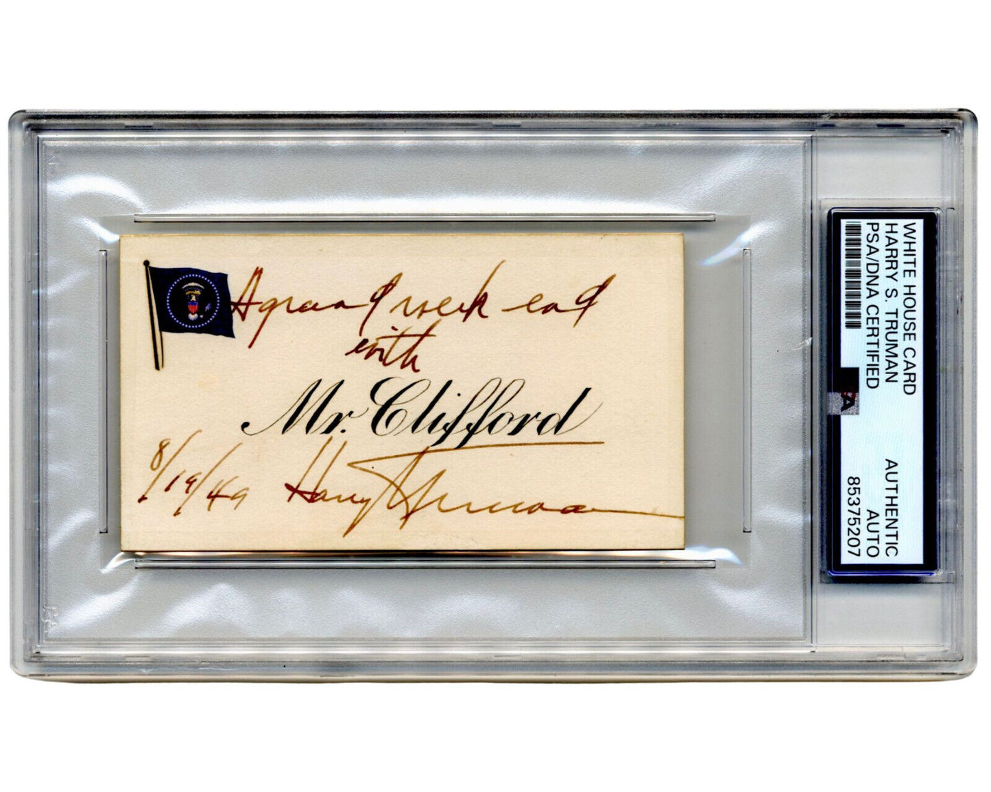 President Harry Truman Signed Presidential Yacht Card - A Rarity! PSA Auto