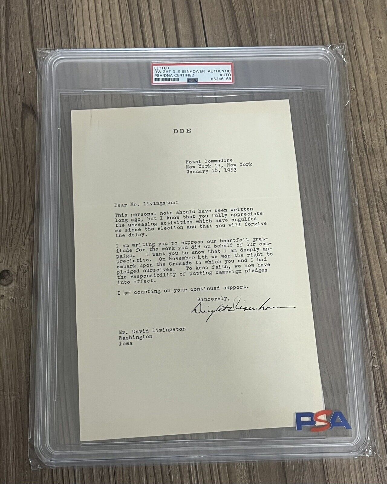 President Dwight Eisenhower Signed TLS "..right to embark upon the crusade" PSA