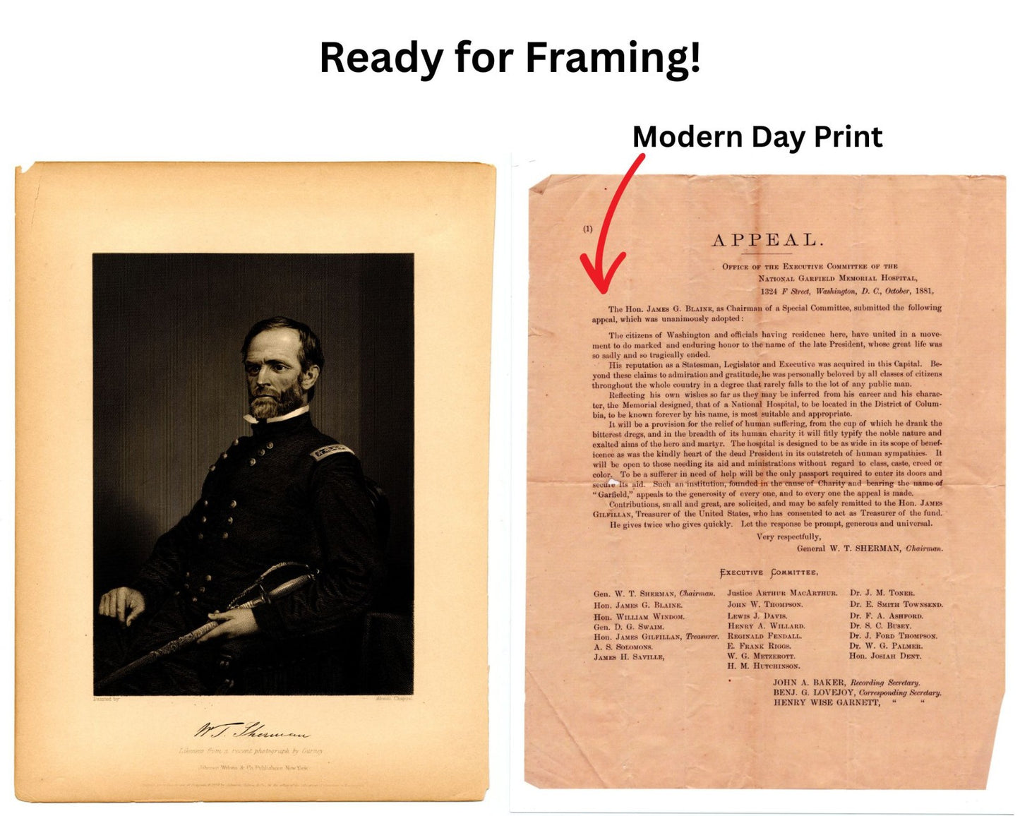 General W.T. SHERMAN Signed Letter Honors Pres. Garfield Post Assassination PSA