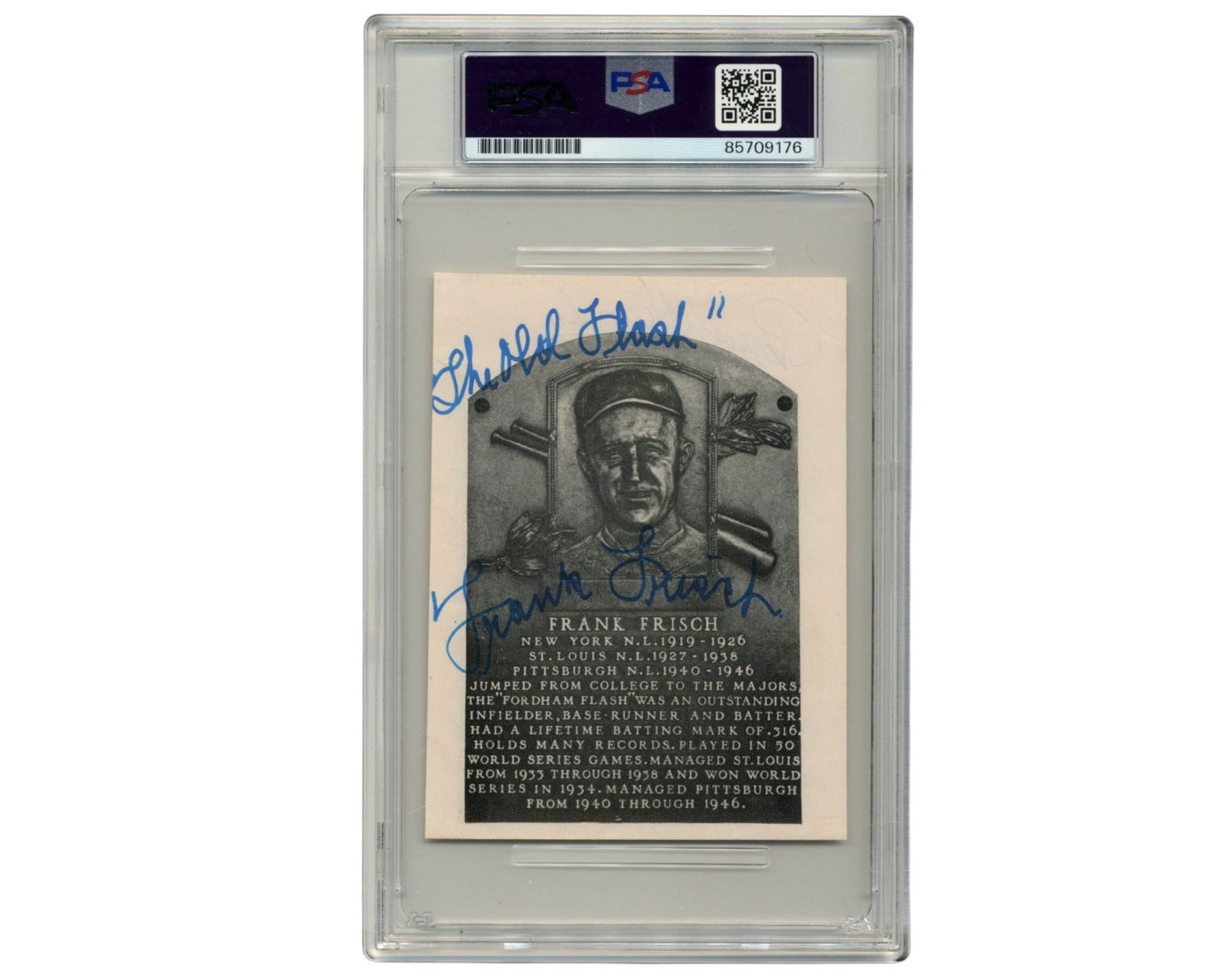 Rogers Hornsby & Frankie Frisch Signed Cut "HOF Plaque" PSA Mint 9 Auto