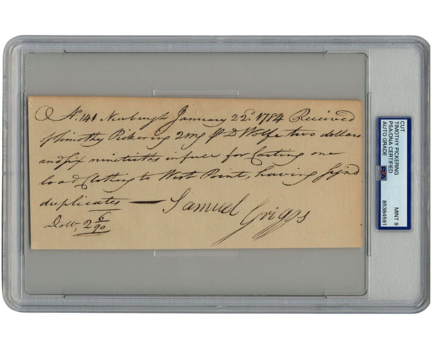 Timothy Pickering Moves Military Clothing to West Point PSA Mint 9