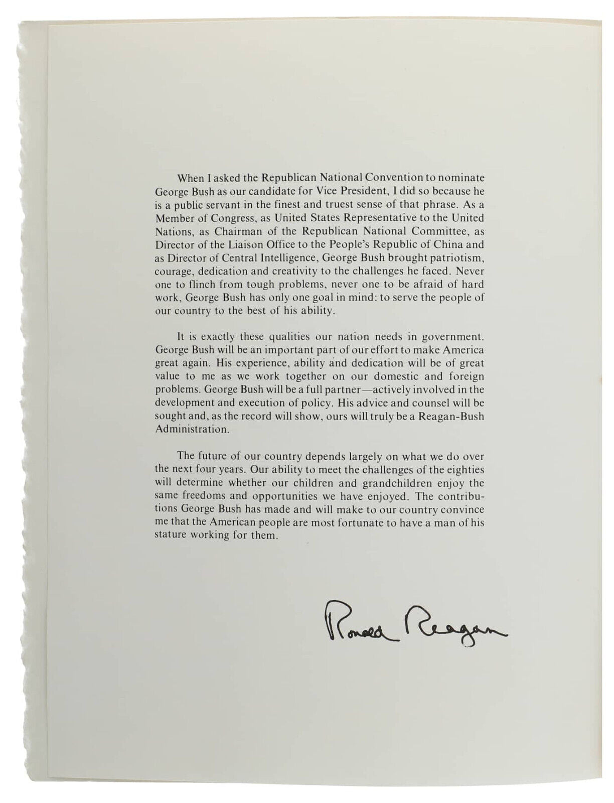 George H.W. Bush/Barbara Bush Signed Presidential Inauguration of Reagan. RARE!