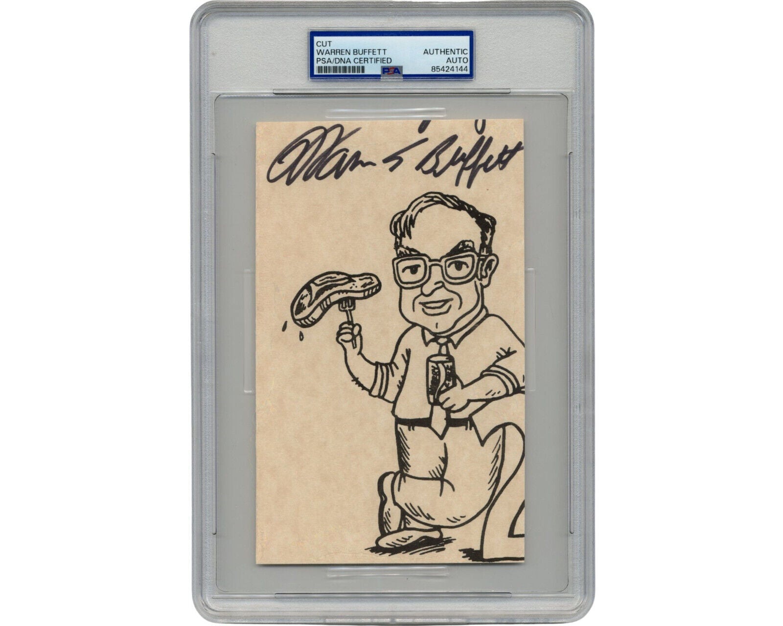 Berkshire Hathaway's Warren Buffett Signed Artistic Depiction w/ Coke Can! PSA