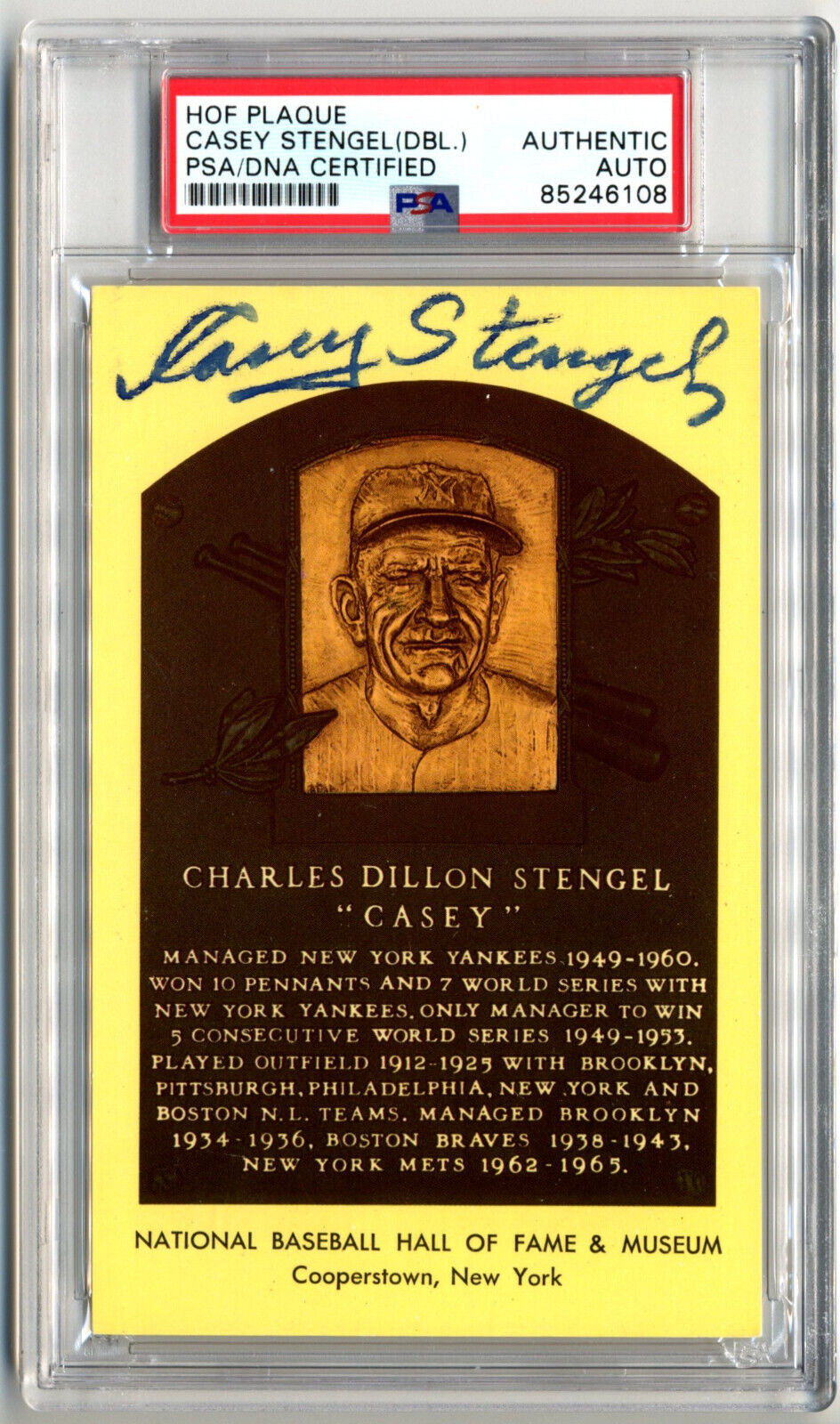 Casey Stengel Twice Signed HOF Post Card PSA Auto "Merry Xmas Happy New Year!"