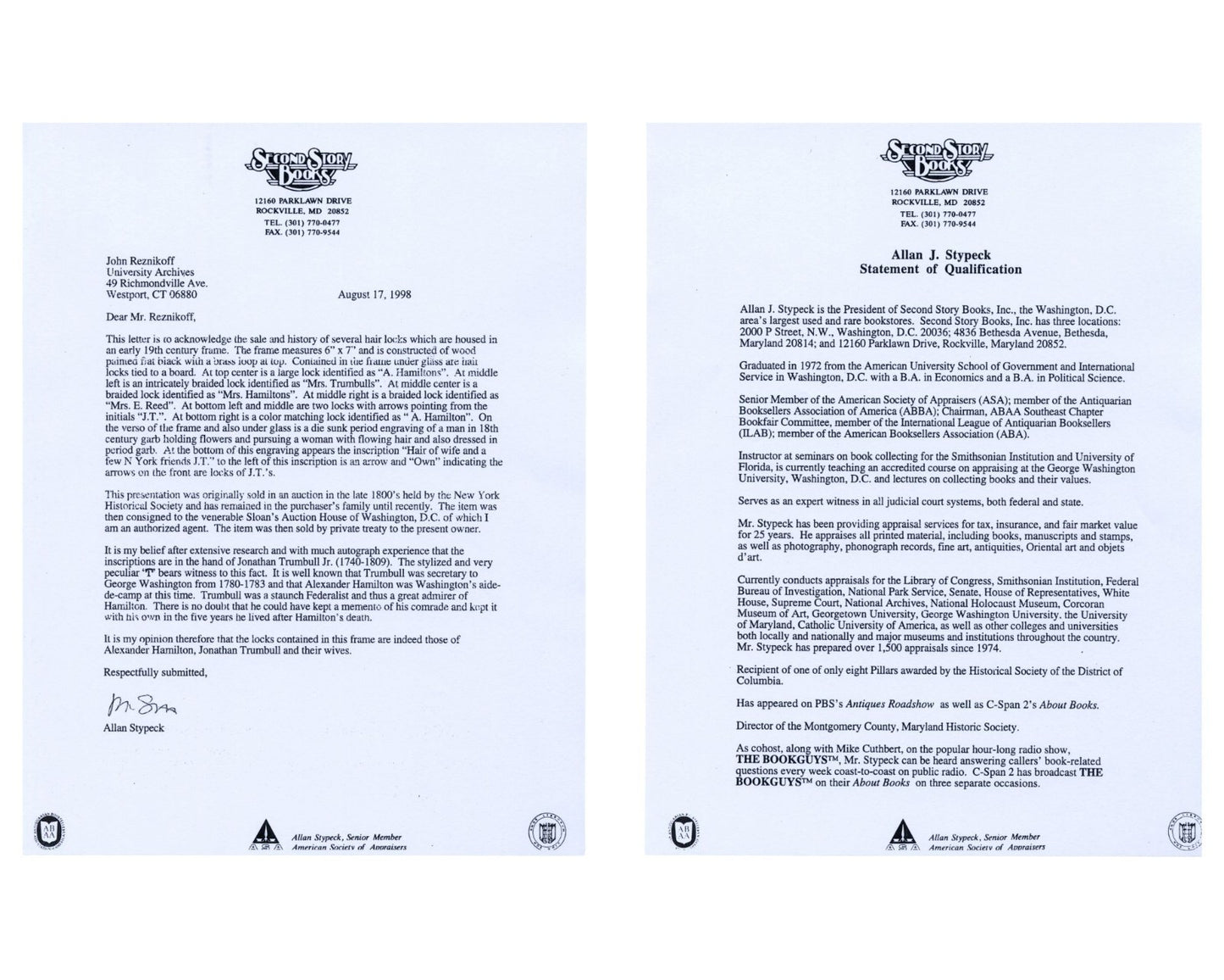 10+ Strands of Alexander Hamilton Hair - University Archives Provenance