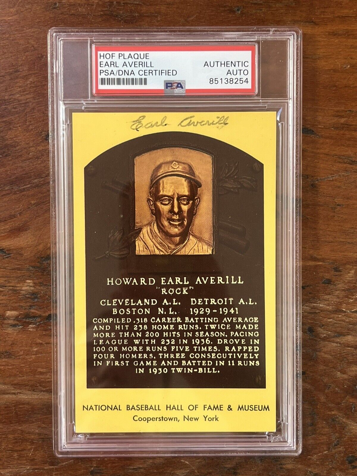 Howard “Earl” Averill Signed HOF Post Card PSA Auto