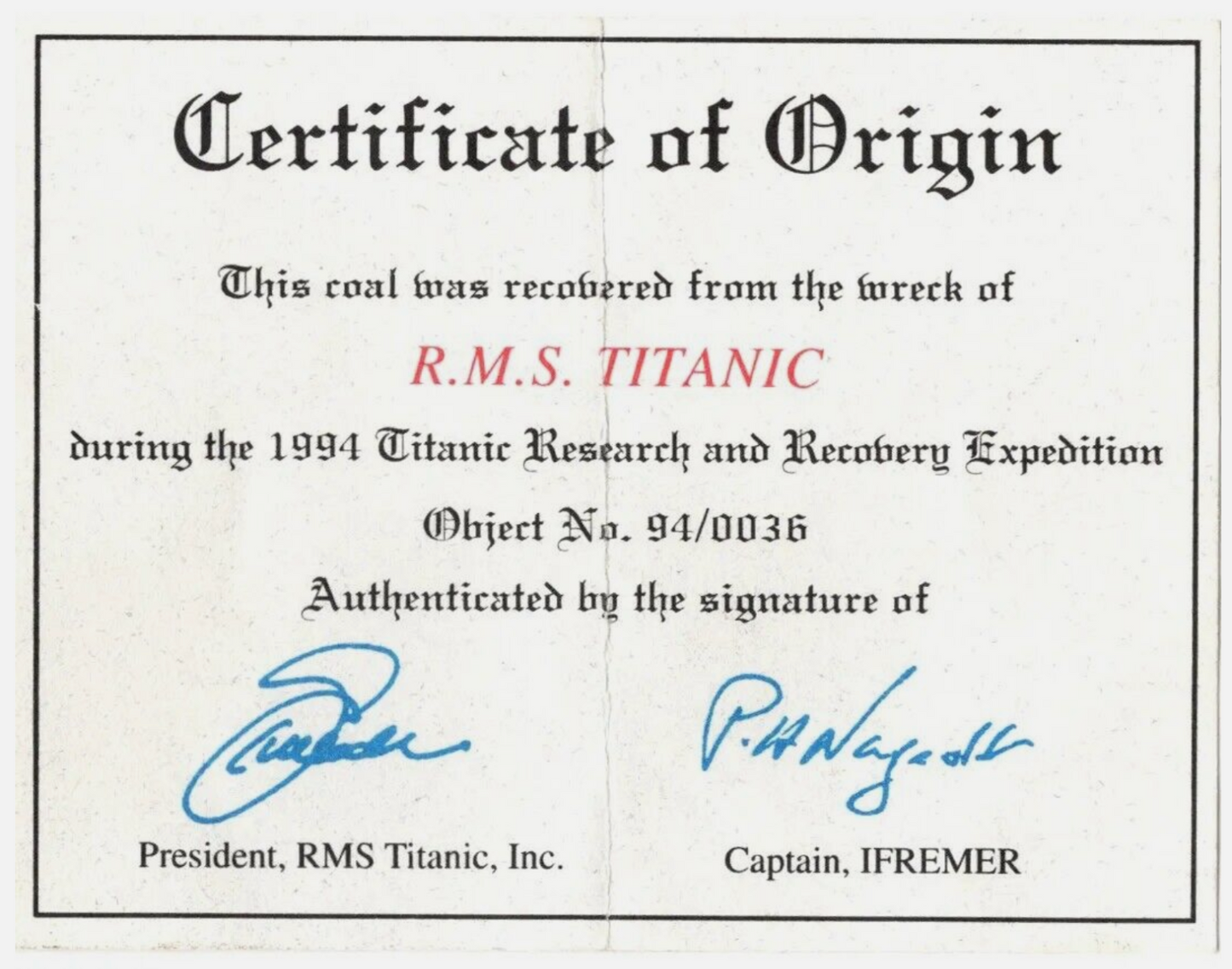 Titanic Anthracite Recovered From Shipwreck During 1994 Expedition - by Reclaim