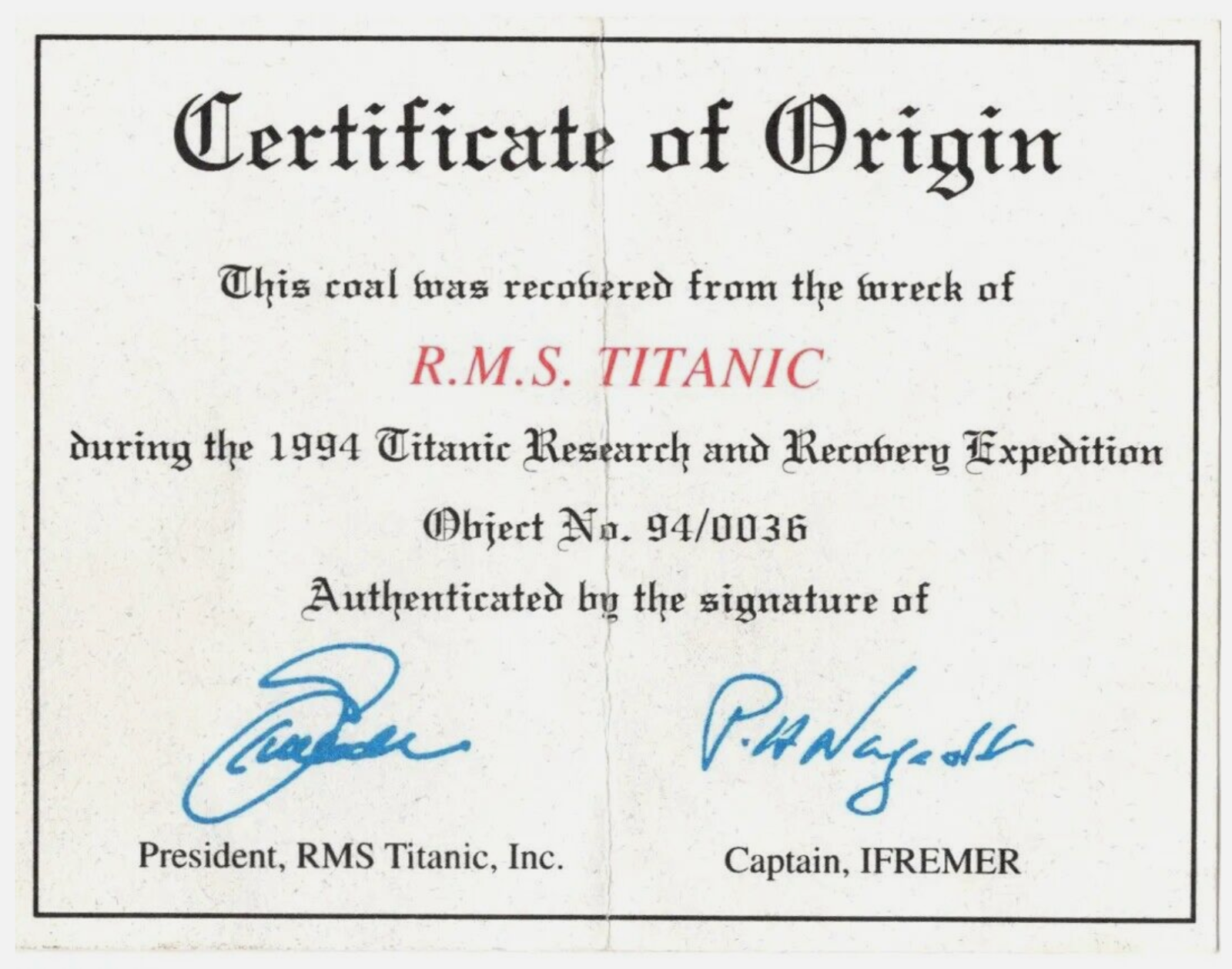 Titanic Anthracite Recovered From Shipwreck During 1994 Expedition - by Reclaim