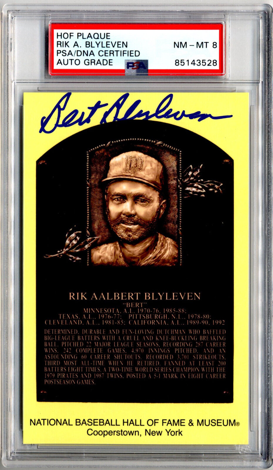 Bert Blyleven Signed HOF Post Card PSA 8 Auto