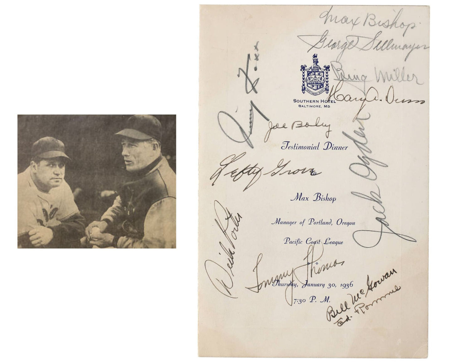 Jimmie Foxx, Lefty Grove, McGowan & 9 More Signed "Max Bishop" Program BAS Auto