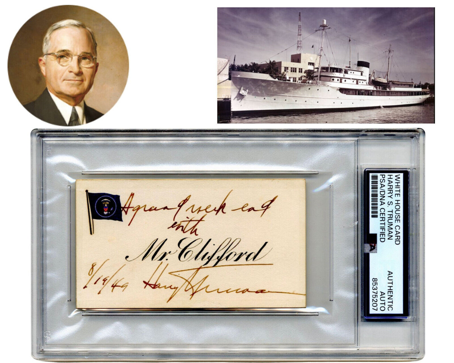 President Harry Truman Signed Presidential Yacht Card - A Rarity! PSA Auto