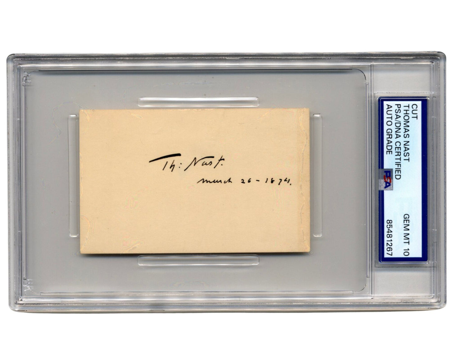 THOMAS NAST Signed Cut PSA Gem Mint 10 - Dem. Donkey and Rep. Elephant Creator!