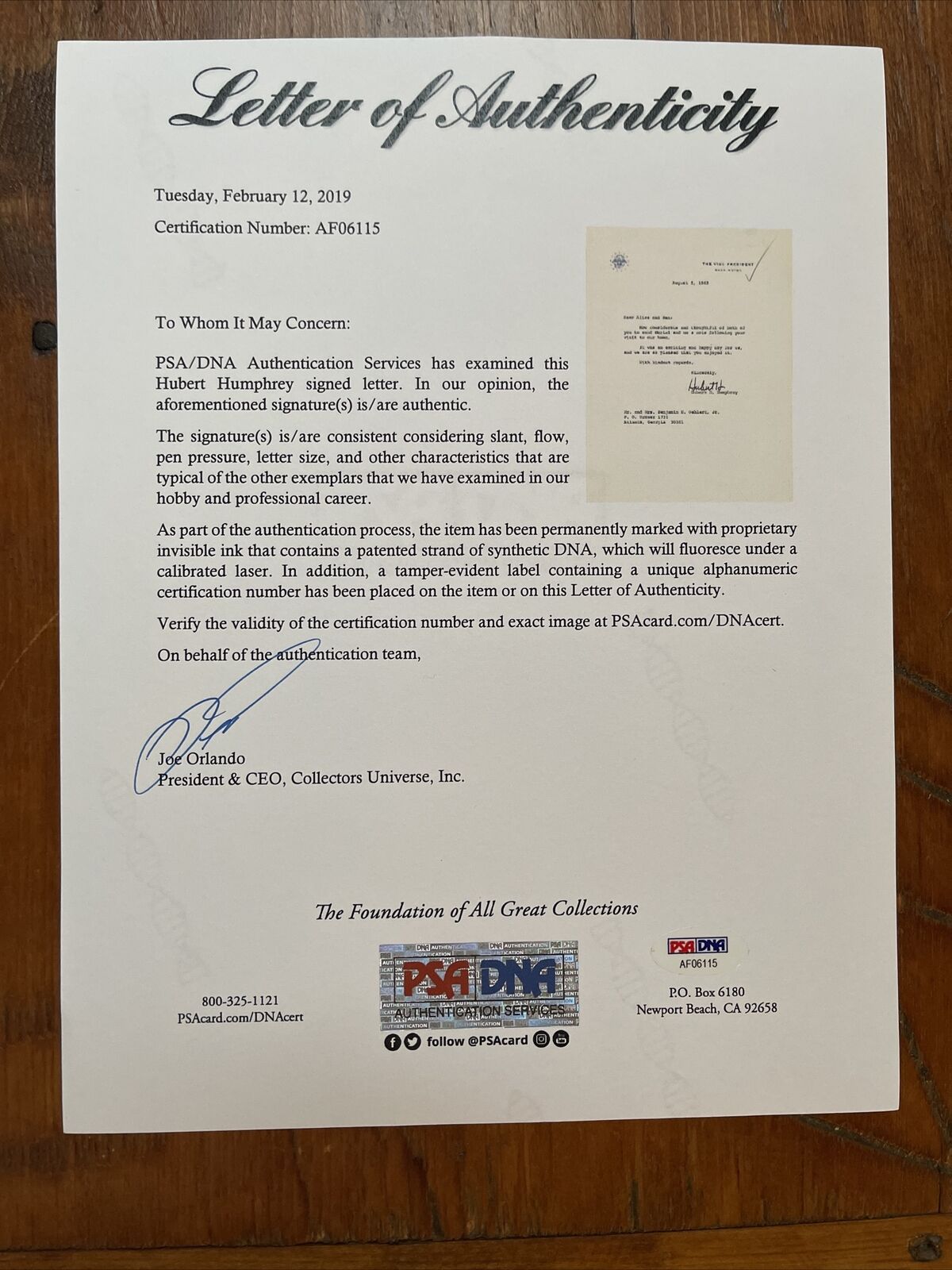 Hubert Humphrey Signed Letter Autographed AUTO PSA Vice President Stationary