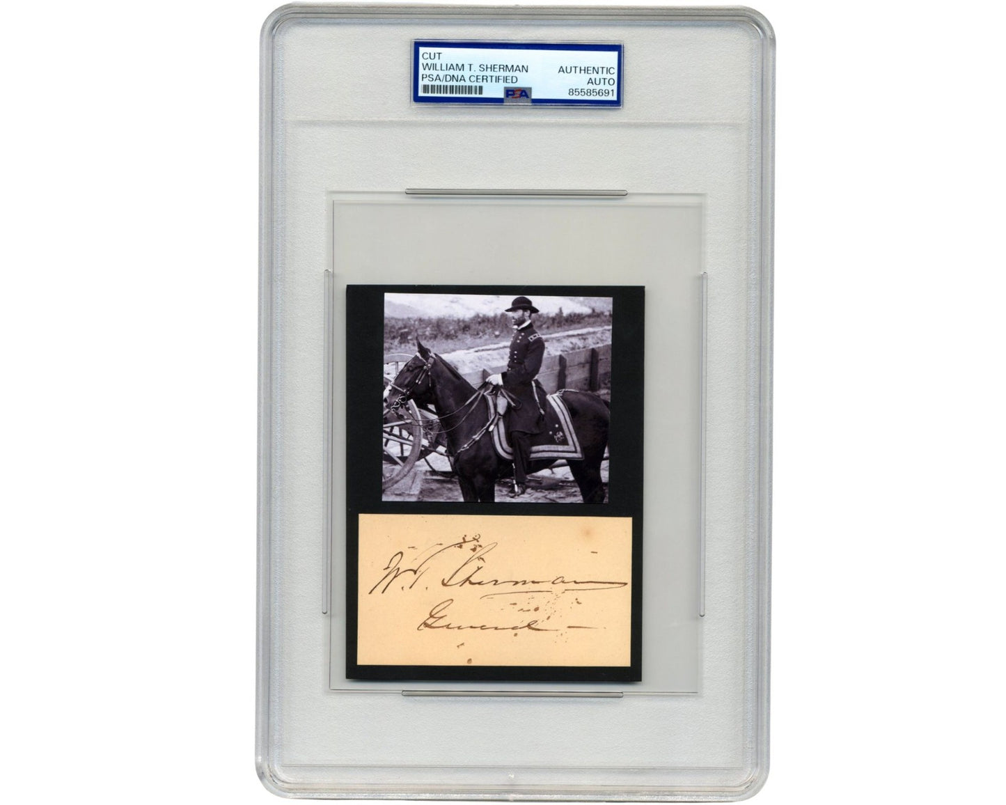General W.T. SHERMAN Signed Display PSA Auto - Union Civil War Hero on Horse!