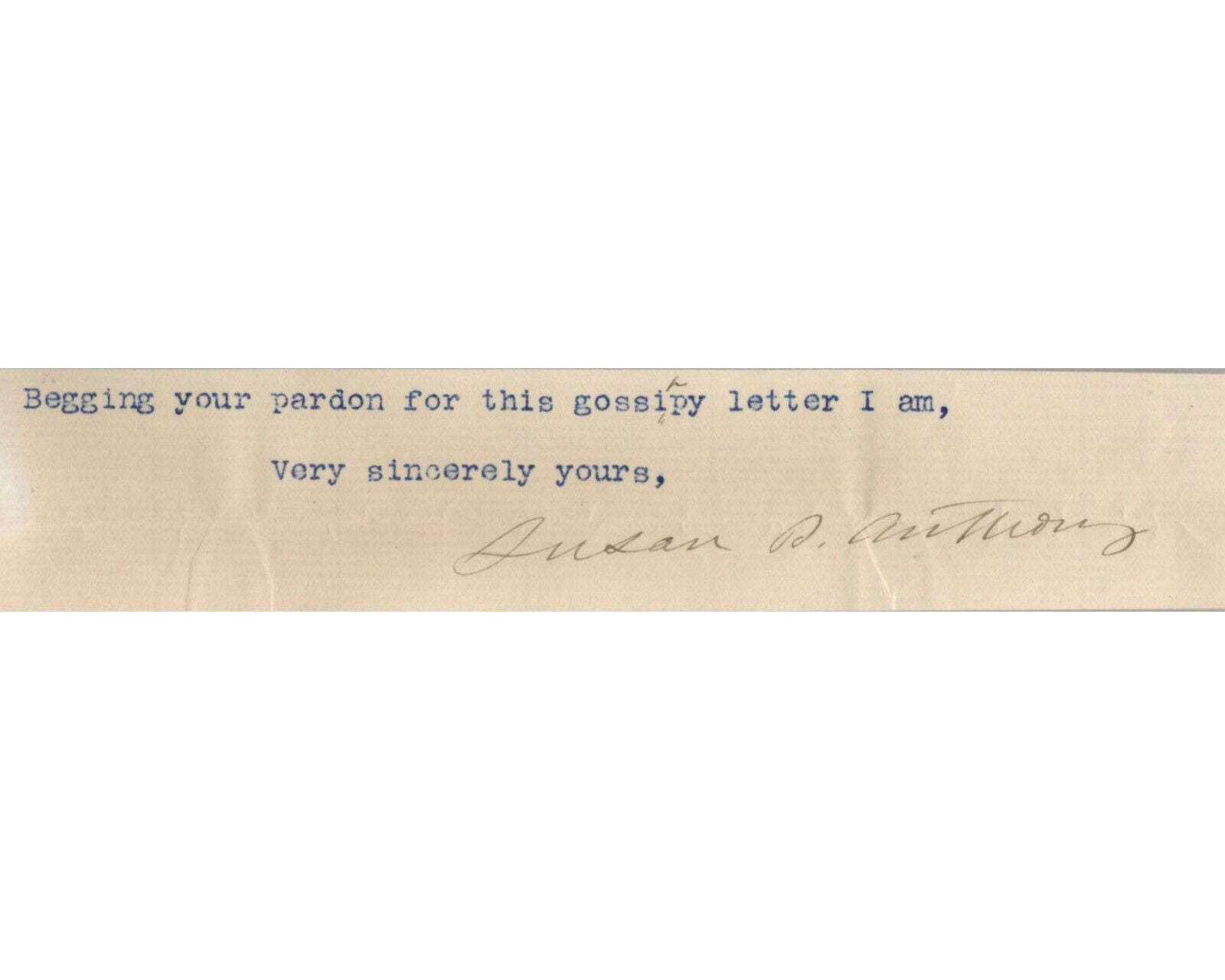Women's Rights Pioneer Susan B. Anthony Signed Cut on "Gossipy Letter" BAS Auto