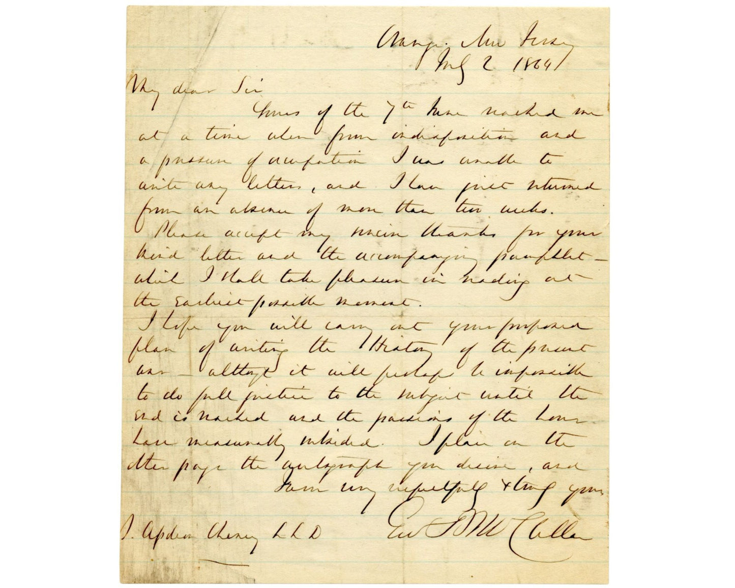 GEORGE McCLELLAN Signed Letter on War "until end reached..passions subside" PSA