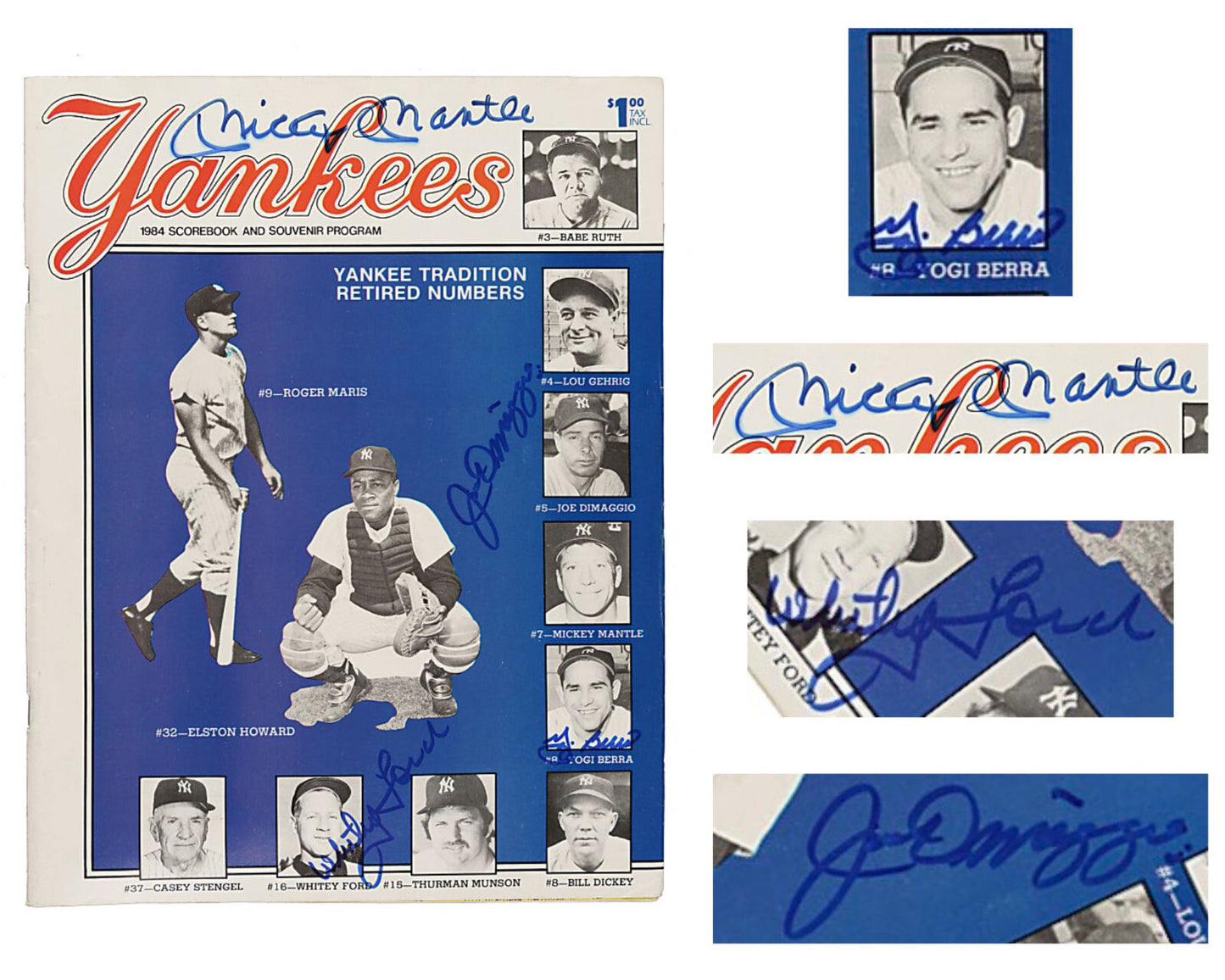 Mickey Mantle, Yogi Berra, Joe DiMaggio & Whitey Ford Signed Yankees Program JSA