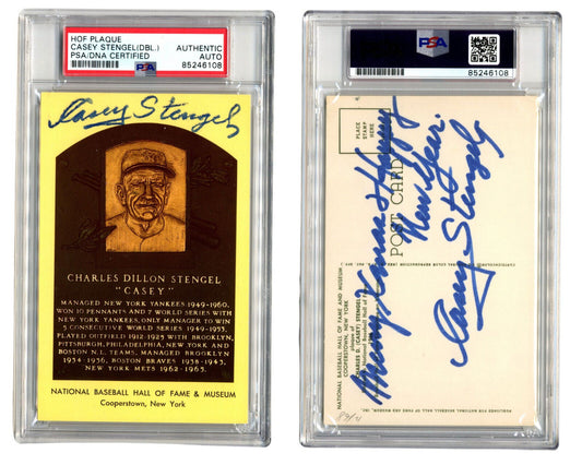 Casey Stengel Twice Signed HOF Post Card PSA Auto "Merry Xmas Happy New Year!"