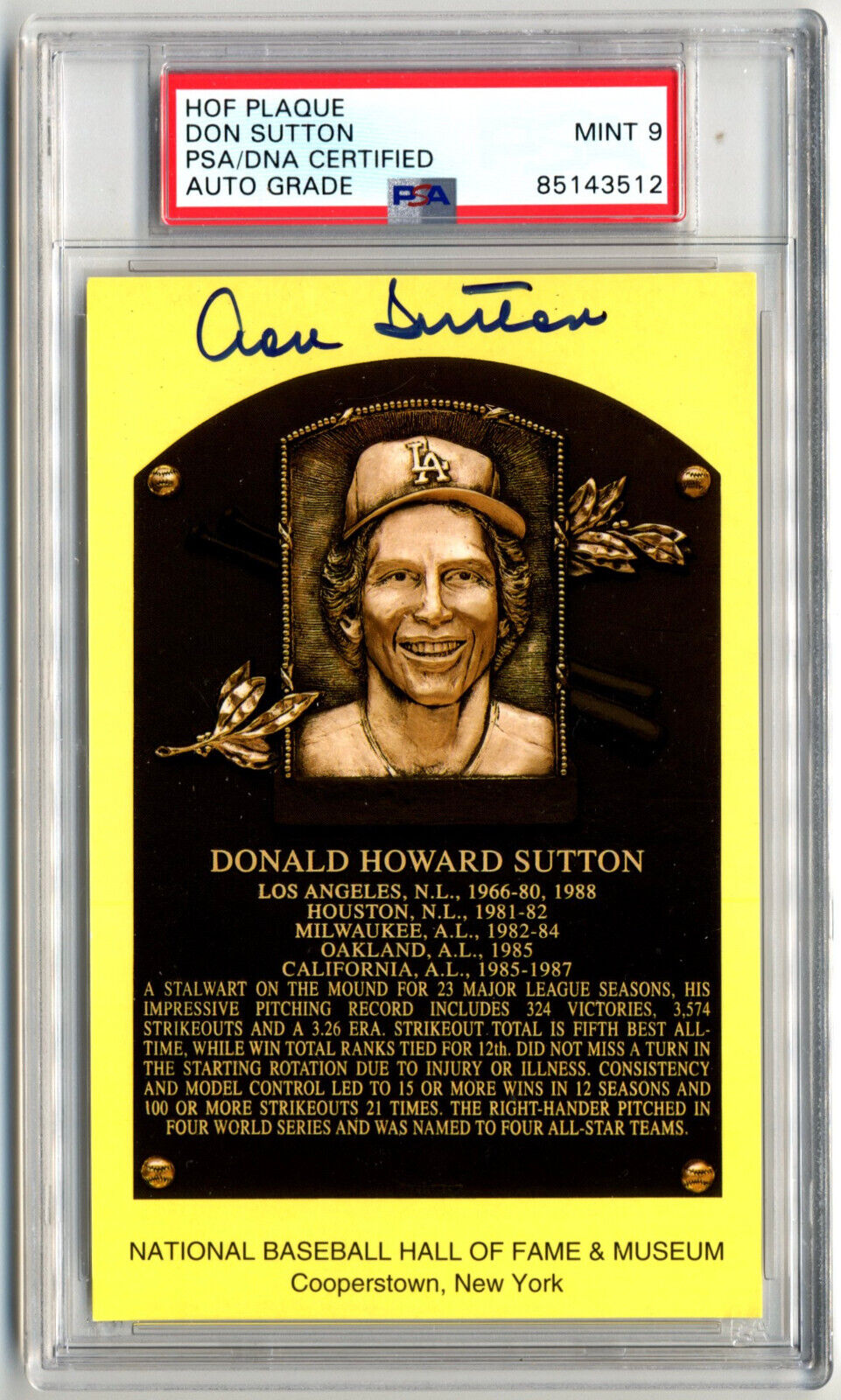 Don Sutton Signed HOF Post Card PSA Mint 9 Auto Dodgers!