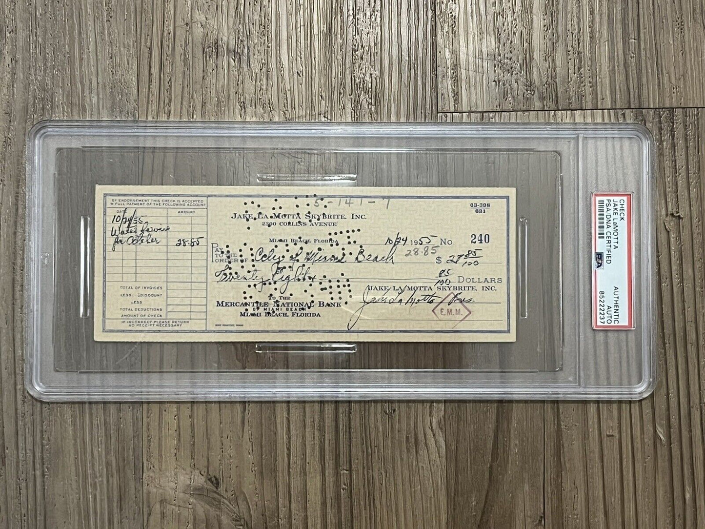 Jake LaMotta Signed Autograph Personal Check Boxing Legend PSA/DNA RAGING BULL