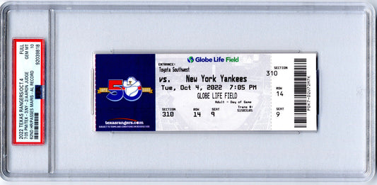 2022 Aaron Judge Yankees FULL Ticket 62ND HR/Passes Maris PSA Gem Mint 10
