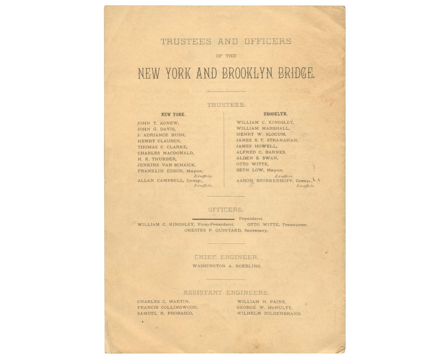 Brooklyn Bridge Opening Ceremonies Program - Rare Relic from the Opening!