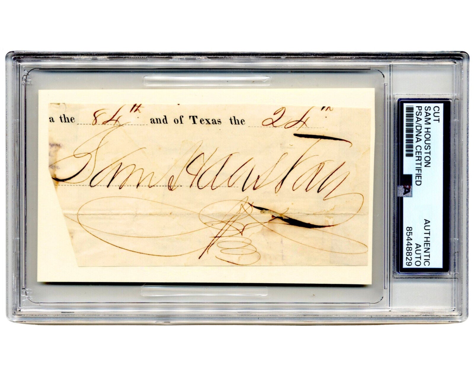 Gorgeous SAM HOUSTON Signed Cut PSA Auto 1st President of The Republic of Texas