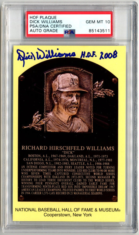 Dick Williams Signed & Inscribed HOF Post Card PSA Gem Mint 10 Auto