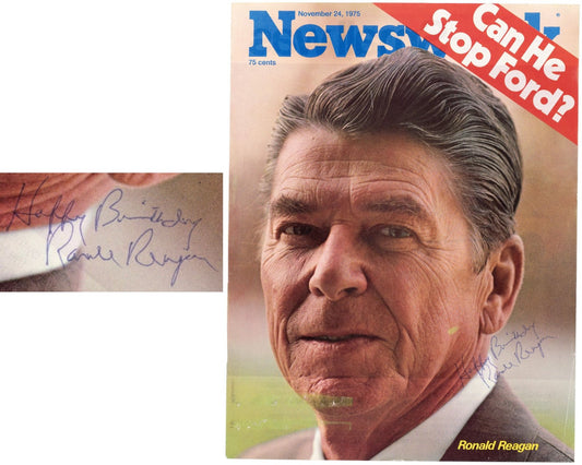Ronald Reagan Signed & Inscribed "Happy Birthday" Newsweek Cover JSA Great Gift!