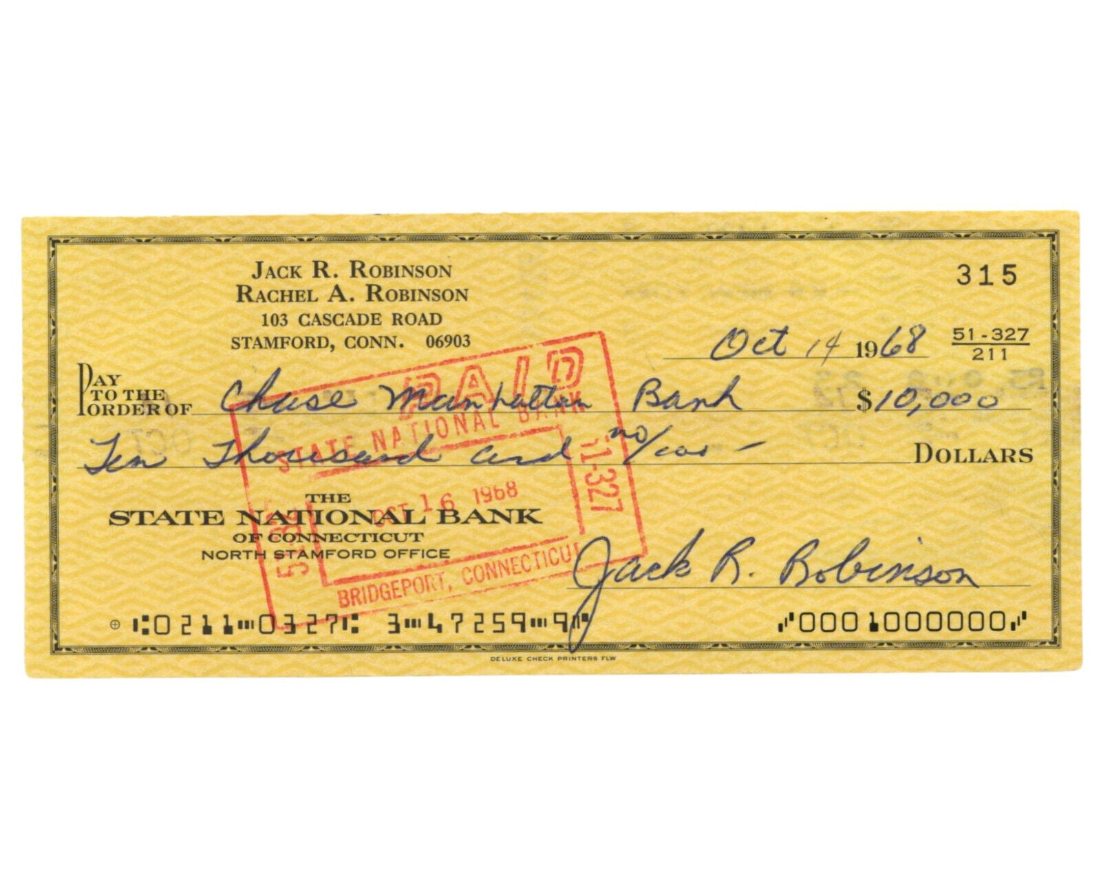 Jackie Robinson Signed Check for 10K During Year of MLK Assassination! PSA Auto