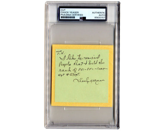 WWII Hero Chuck Yeager Signed Note "I Held The Rank of PVT, PFC..." PSA Auto