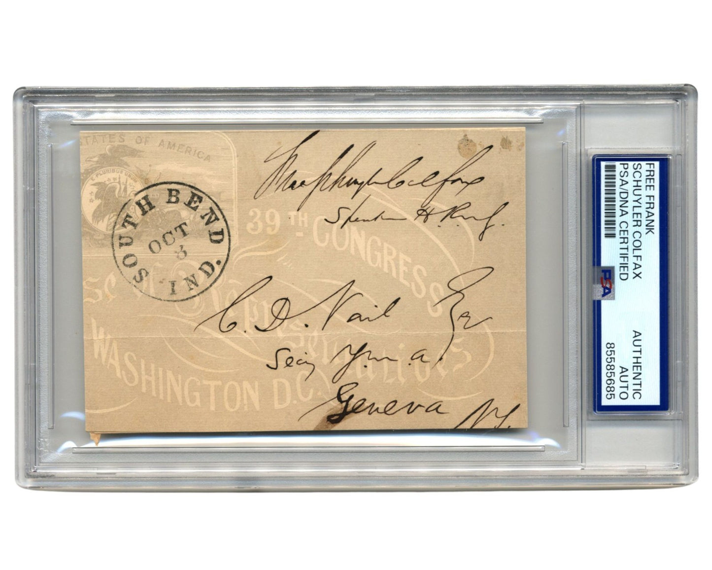 Vice President Schuyler Colfax Signed Free Frank, Grant's VP, Gorgeous Cover PSA