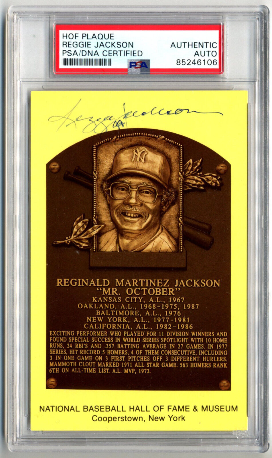 Reggie Jackson Signed HOF Post Card PSA Auto, Yankees, Angels, A's!