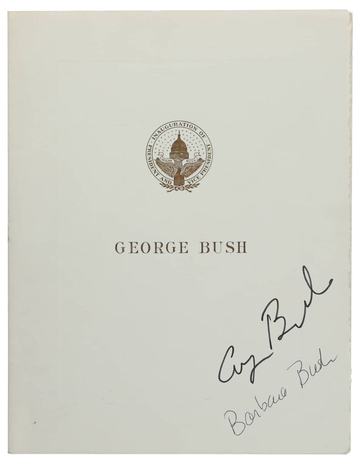 George H.W. Bush/Barbara Bush Signed Presidential Inauguration of Reagan. RARE!