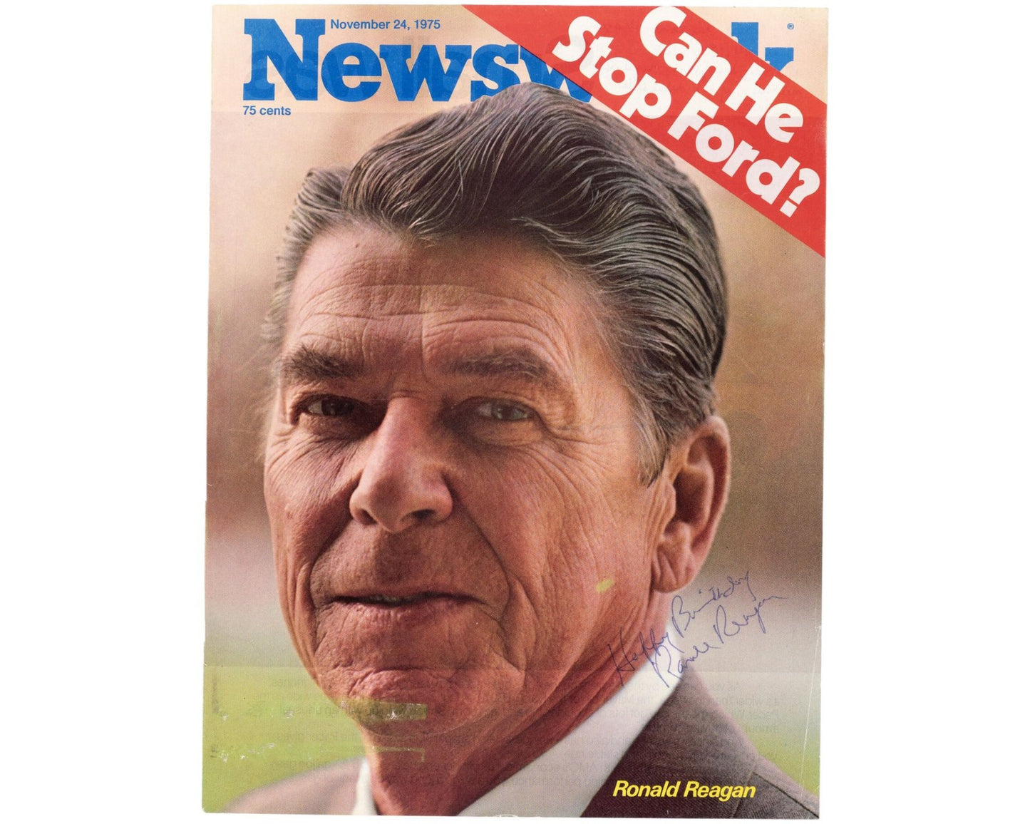 Ronald Reagan Signed & Inscribed "Happy Birthday" Newsweek Cover JSA Great Gift!