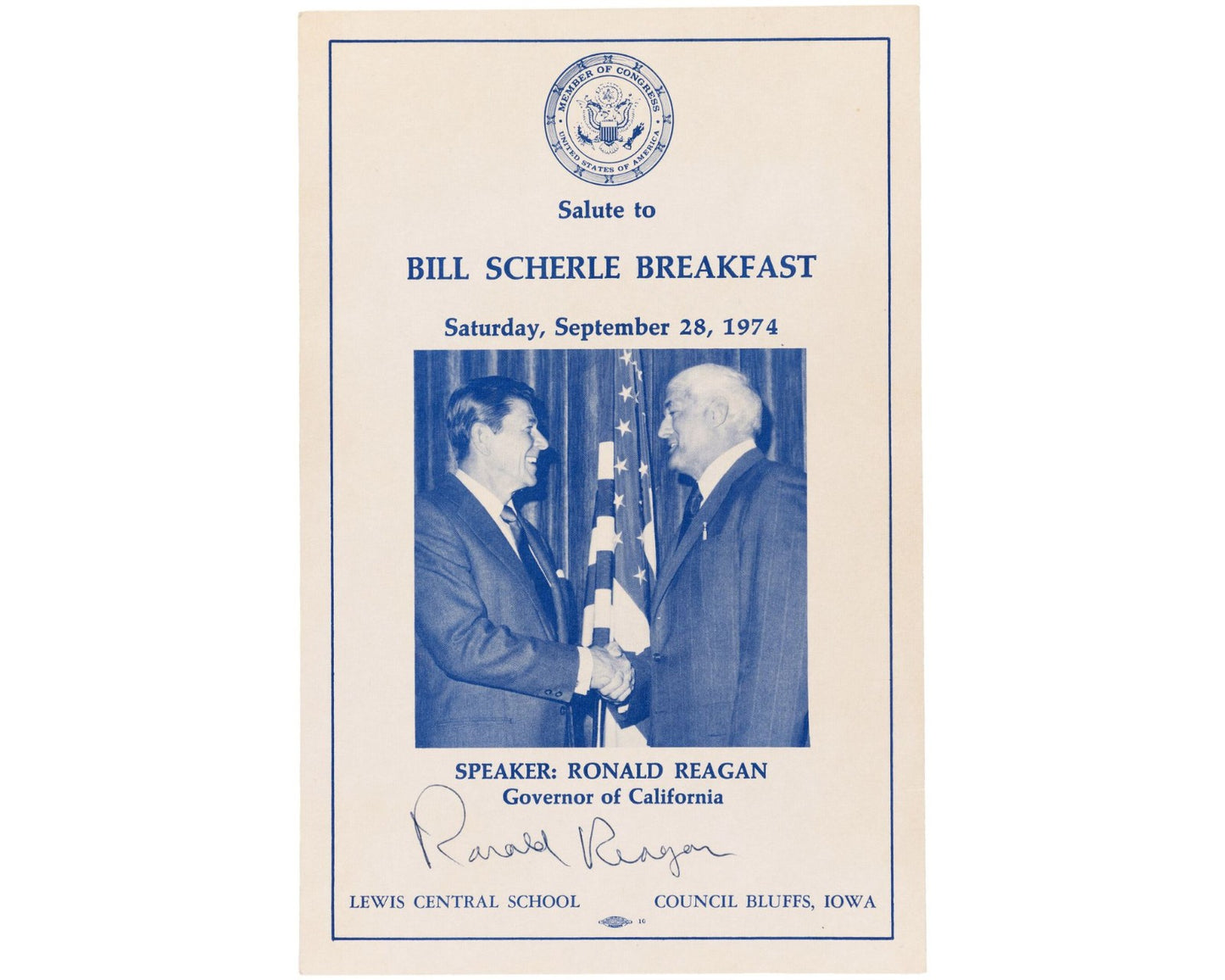President Ronald Reagan Signed Program JSA Auto - Bold Example!