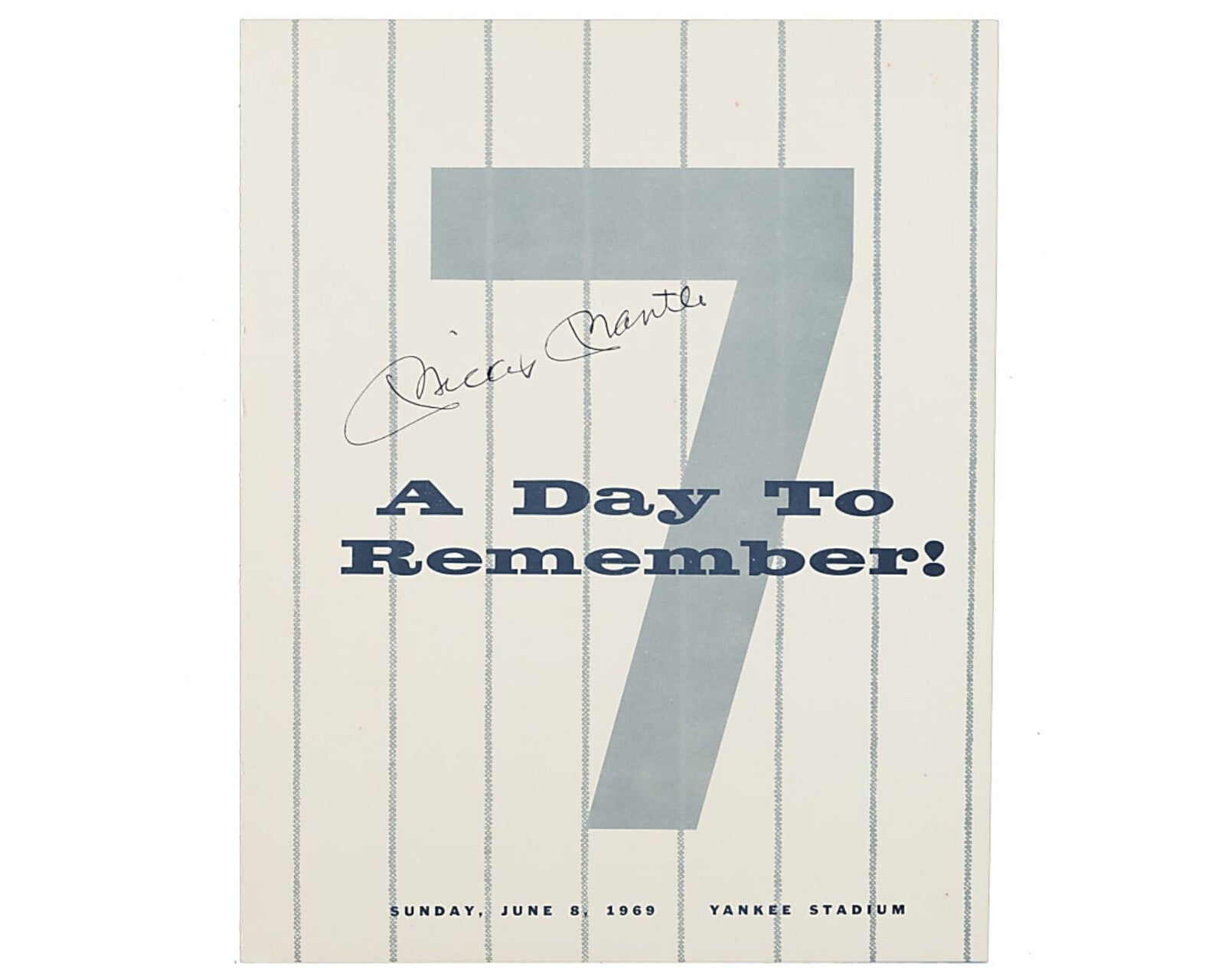 1969 Mickey Mantle Day Signed Program "A Day to Remember" – JSA LOA