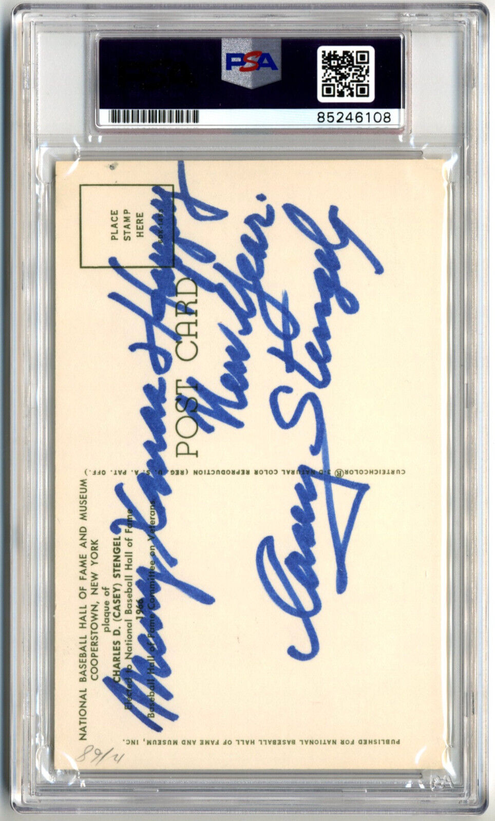 Casey Stengel Twice Signed HOF Post Card PSA Auto "Merry Xmas Happy New Year!"