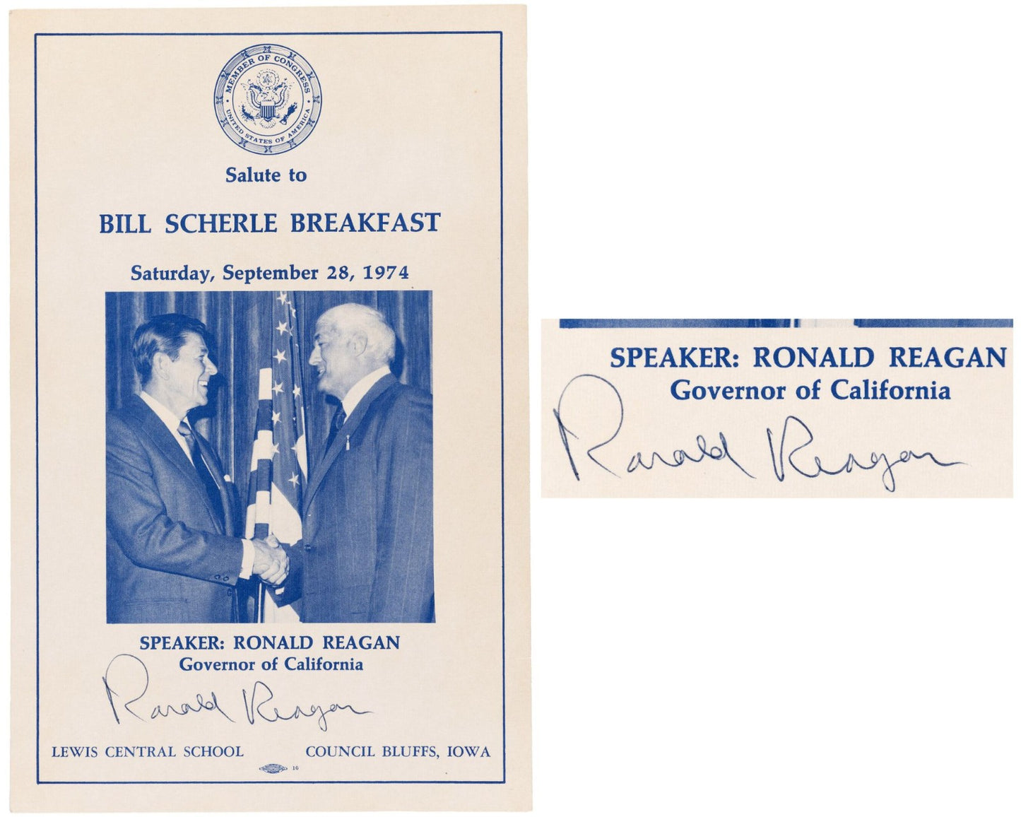 President Ronald Reagan Signed Program JSA Auto - Bold Example!