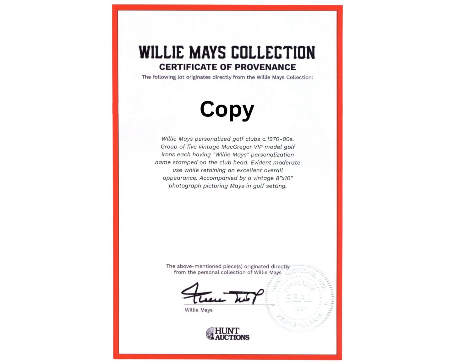 Willie Mays Personally Owned Golf Club! Ex. Mays Estate / Hunt Auctions