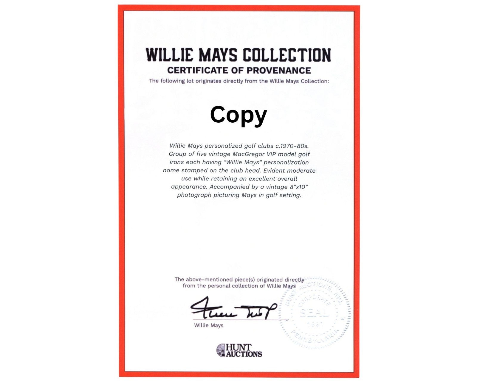 Willie Mays Personally Owned Golf Club! Ex. Mays Estate / Hunt Auctions