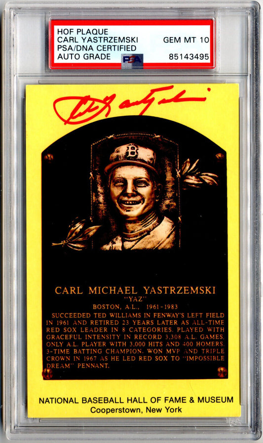 Carl Yastrzemski Signed HOF Post Card PSA Gem Mint 10 Auto - Red Sox!
