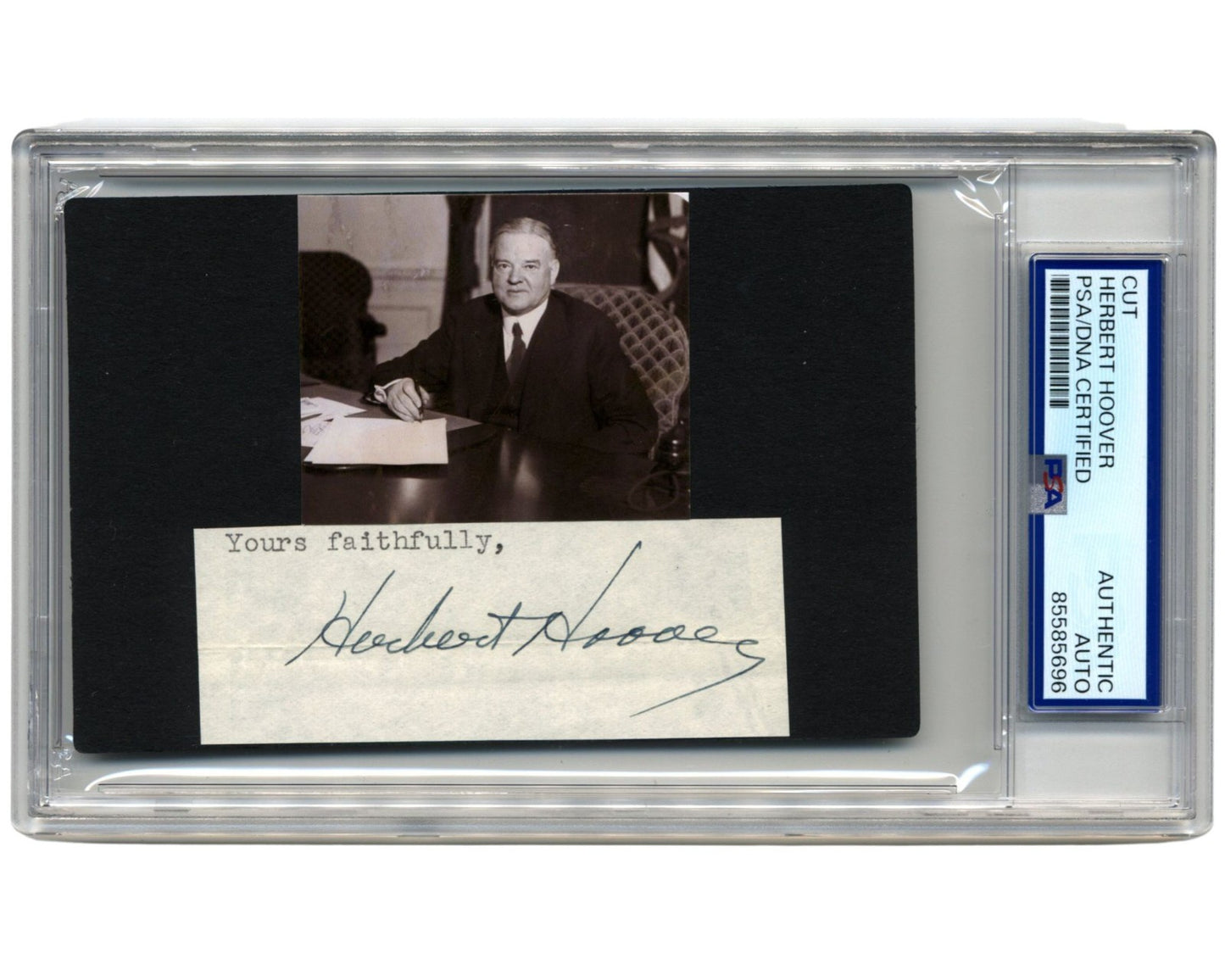 President Herbert Hoover Signed Cut Display PSA Bold Auto